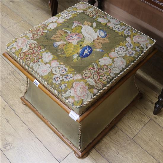 A Victorian ottoman with needlework top W. 55cm